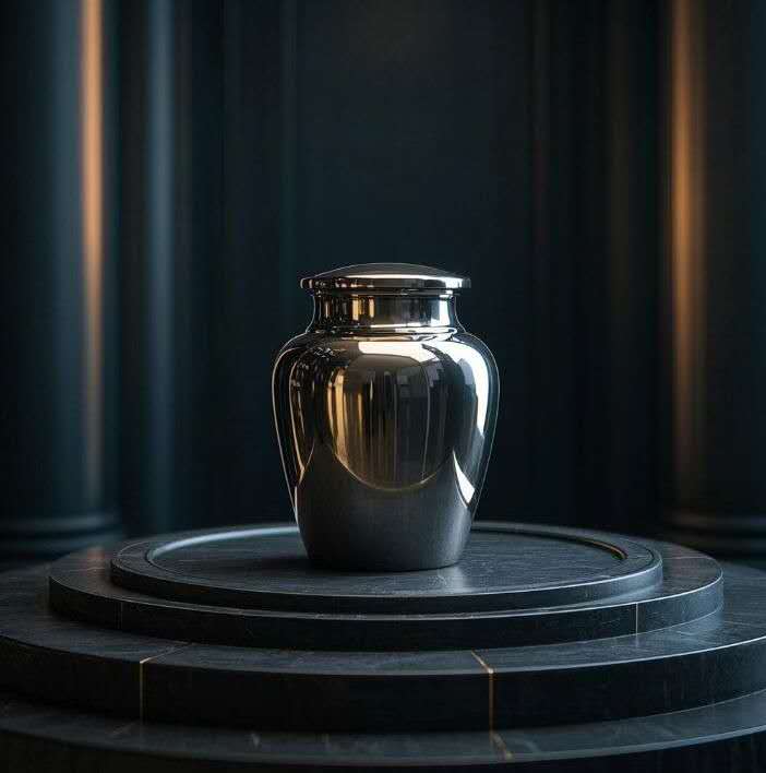 Detailed view of premium metal cremation urns highlighting surface finishes and structural integrity